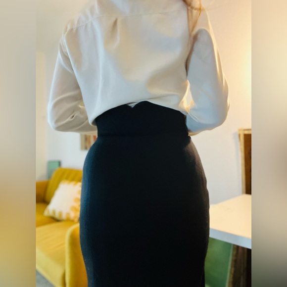 Vintage Midi Black High Waist Skirt Front Zipper Pure Wool Sz 6 - Picture 3 of 12